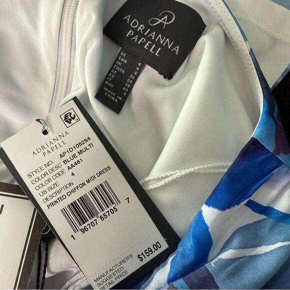 Adrianna Papell Women's Printed Chiffon Midi Dress Blue Multi Sz 4 NWT - Picture 6 of 8